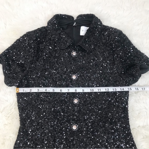 MABLE Anthropologie Black Sequin Mod Mini Dress Peter Pan Collar Party Small New - Picture 14 of 16